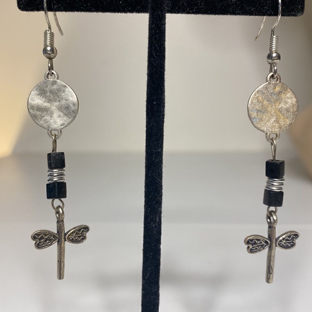 Dragonfly Beaded Drop Earrings - Picture 2 of 4